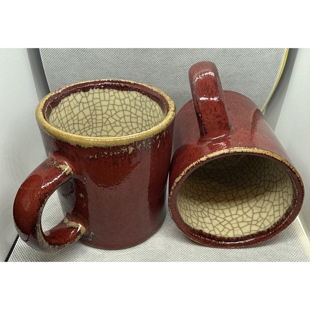 Pier 1 crackle collection mugs - 2 Mugs In Set - Red & Rust set - Excellent cups